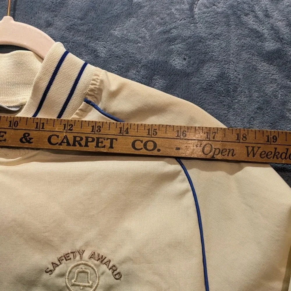 Vintage Swingster Indiana Bell Safety Award Bomber Jacket Cream Blue Unisex L